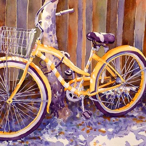 Yellow Italian Bike Print, Bicycle painting, Watercolor bike wall art, Yellow print bicycle, . 4 image 3