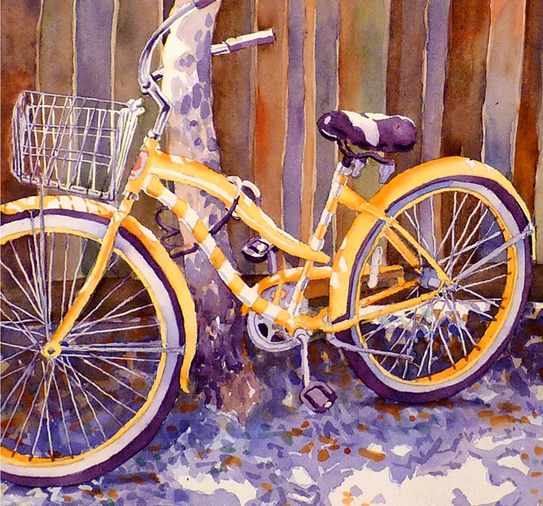 Yellow Italian Bike Print, Bicycle painting, Watercolor bike wall art, Yellow print bicycle, . 4 image 3