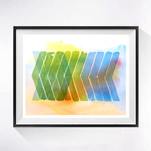 Abstract Contemporary Chevron Art, Geometric print, Abstract Blue green painting, Watercolor, .