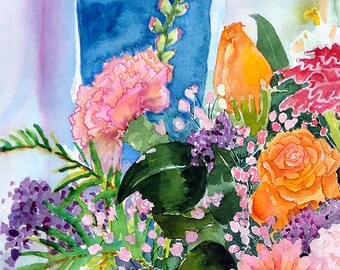 Original Watercolor Floral Bouquet Painting, Wildflowers Still