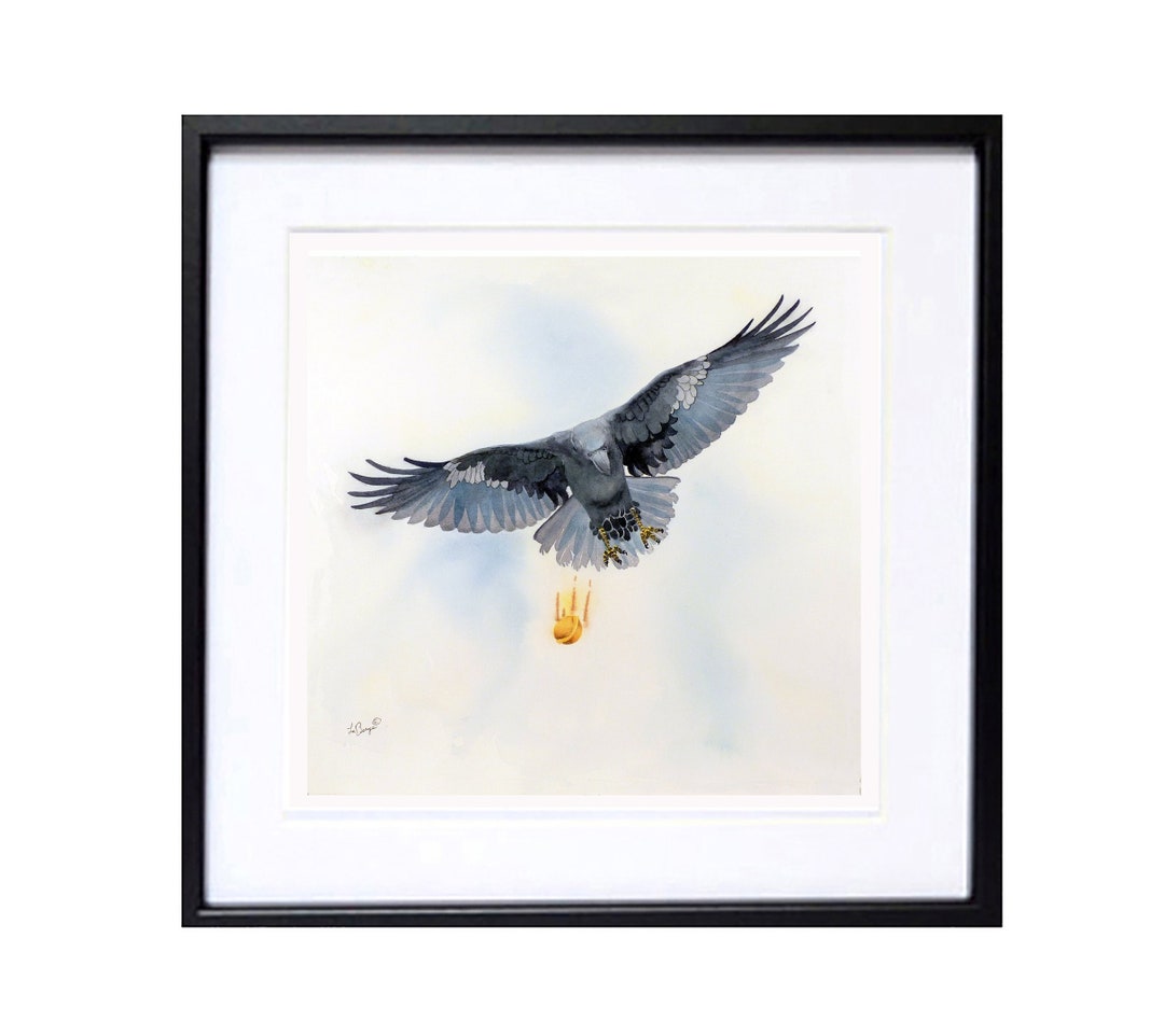 Raven Black Bird Crow Watercolor Painting Art Print Minimalist Ravenart ...