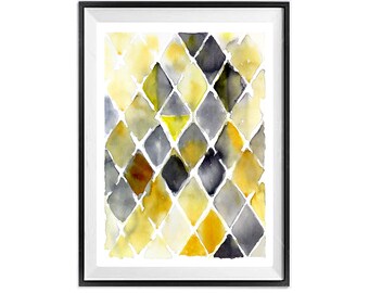 Abstract yellow modern wall art, Black abstract wall art, Modern black yellow poster, . (