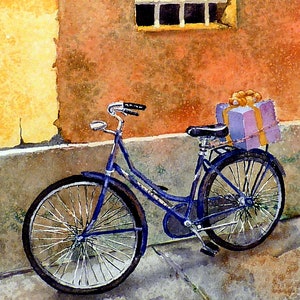 Bike art print bicycle, Orange yelow gray, Window art print, Italy Italian wall art, Orange art print, By LaBerge Muren, 7081 image 7