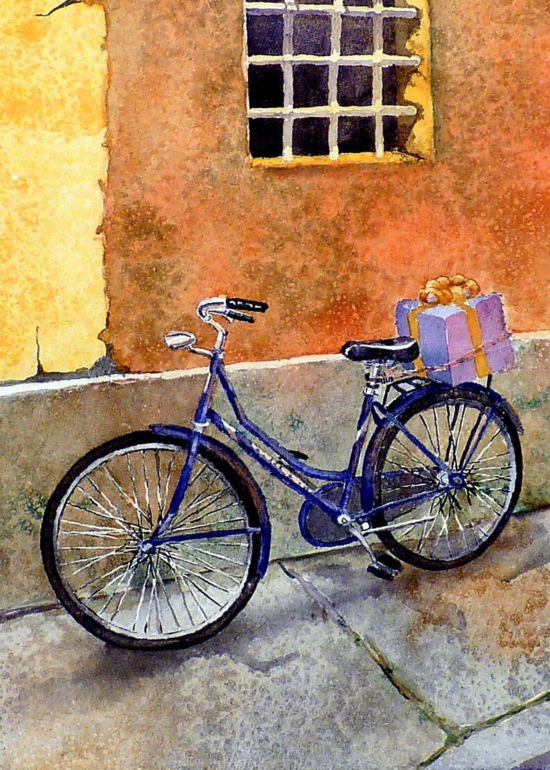 Bike art print bicycle, Orange yelow gray, Window art print, Italy Italian wall art, Orange art print, By LaBerge Muren, 7081 image 7