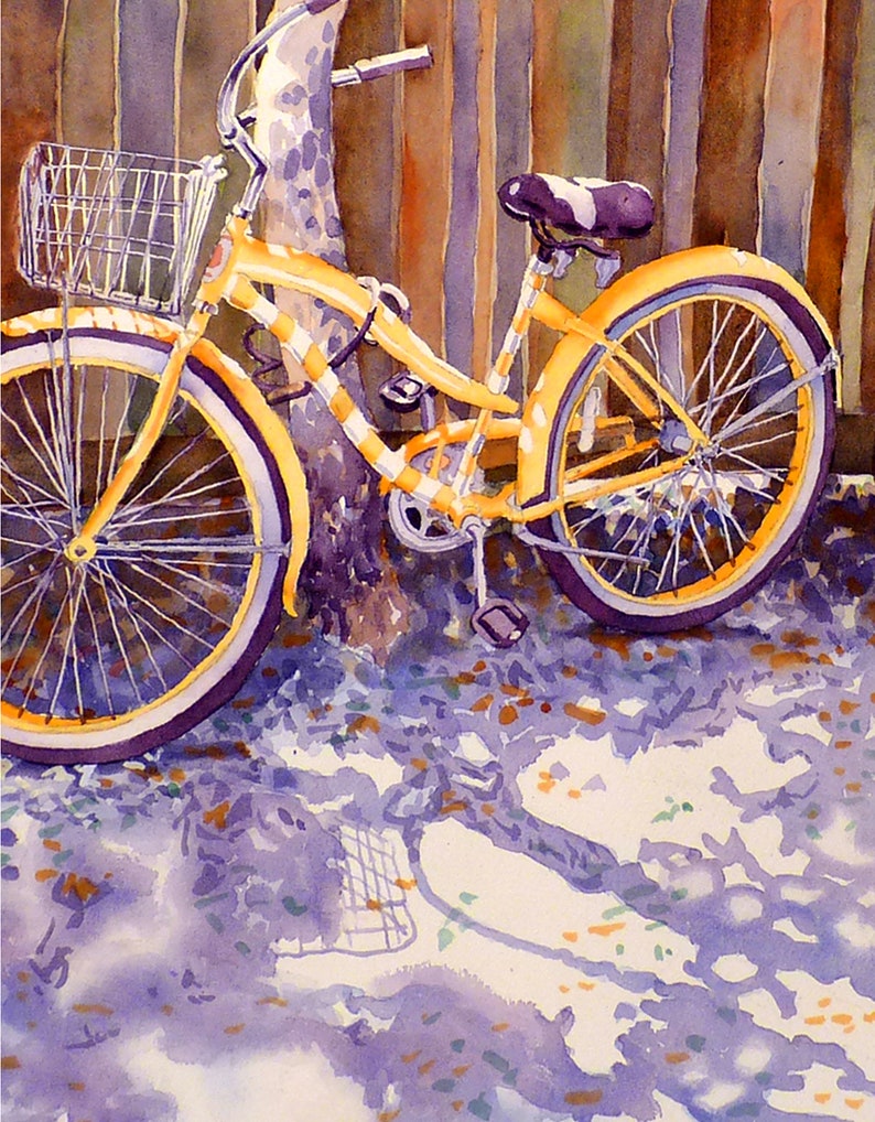Yellow Italian Bike Print, Bicycle painting, Watercolor bike wall art, Yellow print bicycle, . 4 image 7