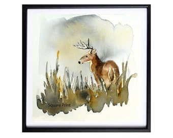 Animal art print Deer, Woodland painting   Deer print wall art, Child's Room, Animal print Gift, by WaterByMuren