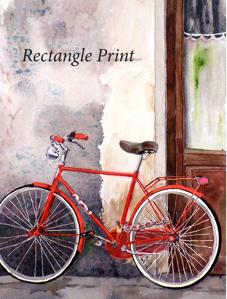 Watercolor Bike art print, Italian Bicycle wall print decor, Colorful Red Bicycle art print, Bright red, Bike Street Wheels, 7188, image 4