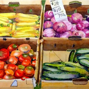 ミックスされたカラフルな野菜の額入りアートプリント、イラスト植物野菜マーケットボックスキッチンウォールアート、キッチンプリントウォールデコレーション、2356c、