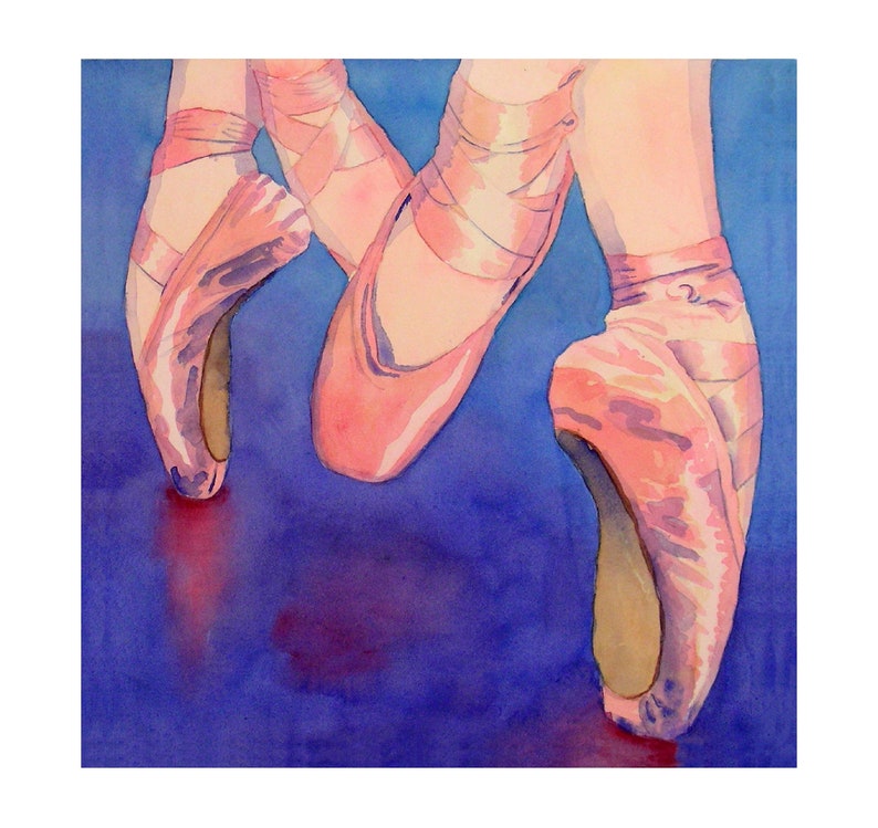 Ballet Dancer Watercolor Art Print, for Women Teen Girls Ballet print decor, Pink Ballerina Toe Shoes, Grace and Elegance ballet image 2