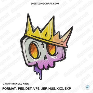 Graffiti Skull King Embroidery Design File,Machine embroidery design,skull embroidery,graffiti embroidery,cartoon embroidery desing,king