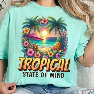 Tropical State Of Mind Comfort Colors T-Shirt, Summer Vibes Tee, Tropical Beach Apparel, Gift for Beach Lover, Summer Cruise Vacation Shirt