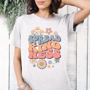 Retro Flower Spread Kindness T-Shirt, Inspirational Positivity Tee, Gift Idea, Vintage Style Shirt, Smiley Face Top