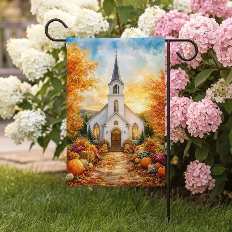 Christian Church Thanksgiving Garden Flag, Fall Yard Decor