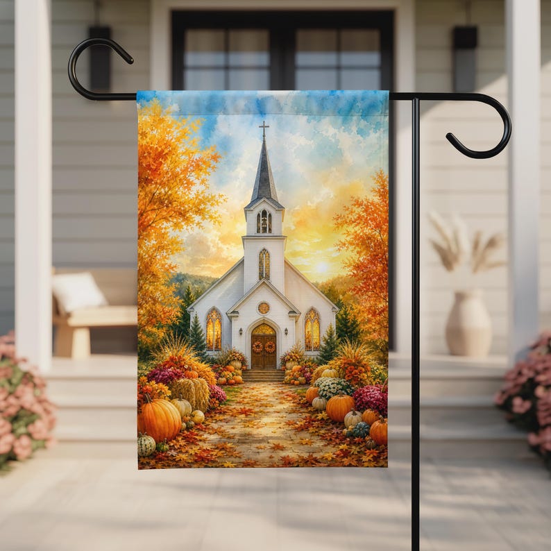 Christian Church Thanksgiving Garden Flag, Fall Yard Decor