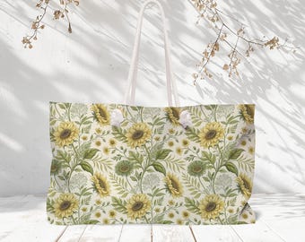 Summer Sunflowers Beach Weekender Tote Bag, Women's Bag for Summer Cruise Vacation, Large Bag for Beach Trip