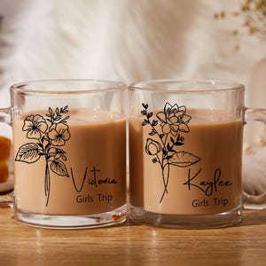 Custom Glass Mug, Personalized Bridesmaid Mug, Bridal Party Gift, Birth Month Flower Mug, Birthday Gift, Mothers Day Gifts for Her/Mom/Women