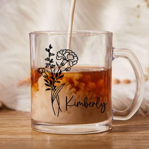 Personalized Birth Flower Glass Mug,Custom Birth Flower Coffee Mug,Wildflower Mug,Gifts For Her Mom,Birth Flower Cup,Gifts For Friends