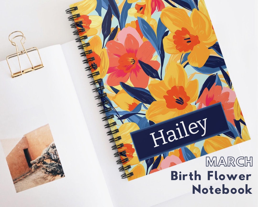 Birth Note Book Personalized Birth Flower Spiral Notebook With Name-custom 6”x8” Ruled ...