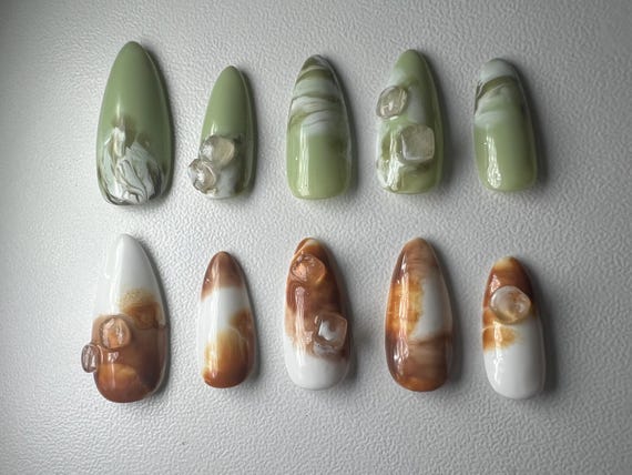 Matcha + Coffee Cafe press-on nails