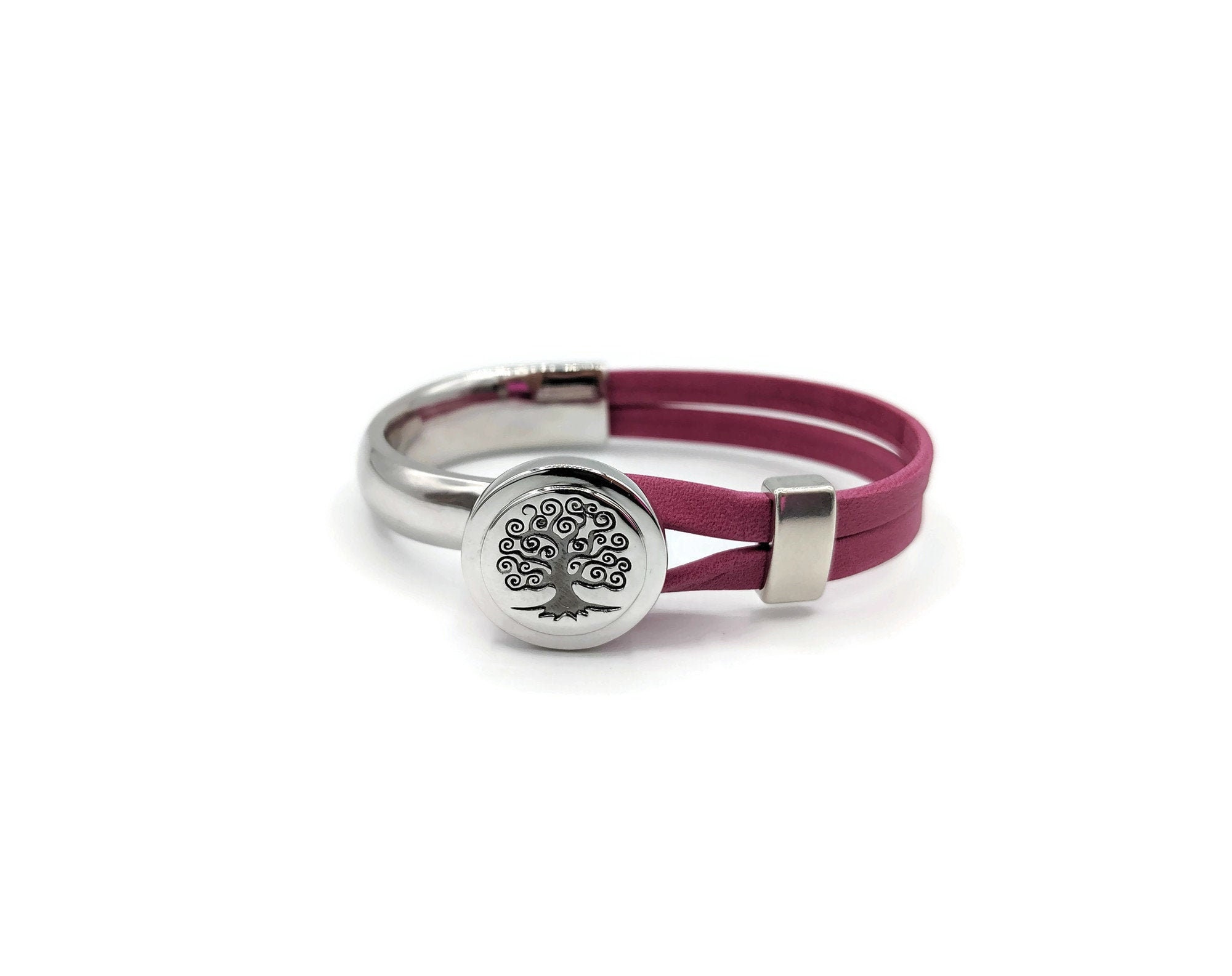 TREE OF LIFE CHARM PINK LEATHER BRACELET WITH STERLING SILVER GIFT BOX TREE OF LIFE CHARM PINK LEATHER BRACELET WITH STERLING SILVER GIFT BOX