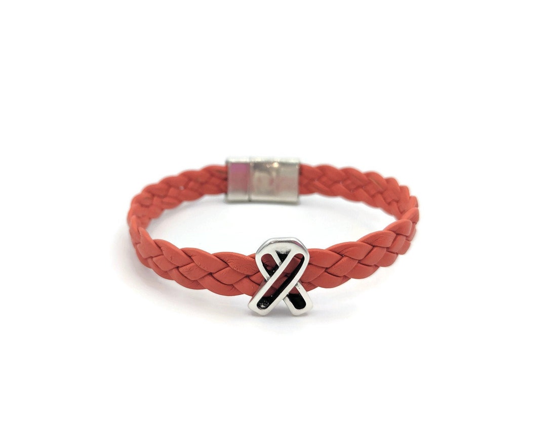 Kidney Cancer Awareness Bracelet I Orange Braided Leather Etsy