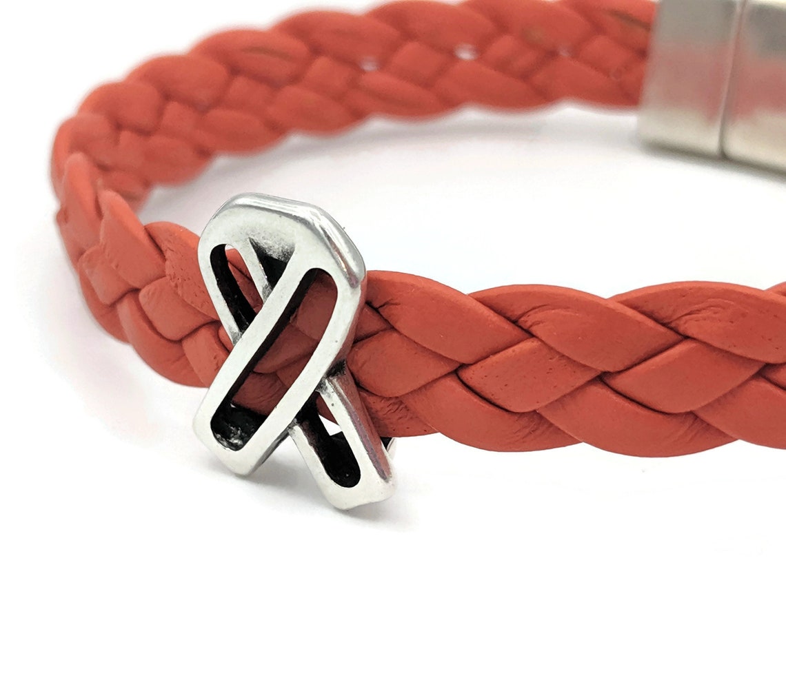 Kidney Cancer Awareness Bracelet I Orange Braided Leather Etsy