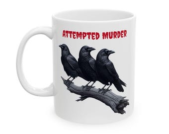 Caneca de cerâmica, Revoada de Corvos, Caneca de café gótica, Arte de Corvo, Caneca de Halloween, Utensílios para bebidas com estampa animal