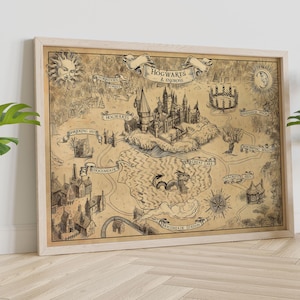 Harry's Weltkarte auf Leinwand gedruckt Beste Filme Leinwand Kunst Mittelalterliche Weltkarten Magische Welt Große Wand Kunst Leinwand SPECİAL DAY GİFT