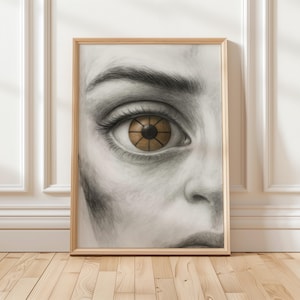 Sehen Sie das Spiel Basketball Art | Auge mit Basketball Iris Zeichnung | Poster Emotionales Bleistiftbild | Druckbare Sport Wand Dekoration für Hoopers