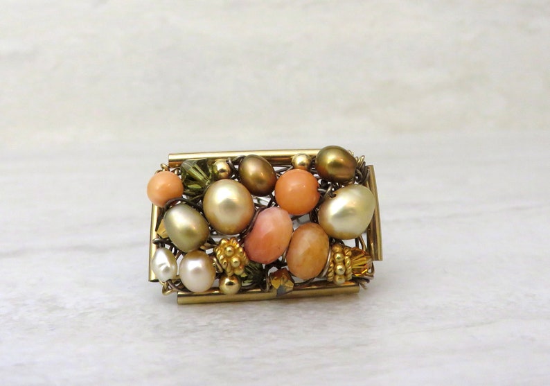 Gold /& Orange Ring Wire wrapped Ring in Orange Semi Precious stones Coral Hip Rectangular Horizontal Ring Wired in Gold Fill Size 7