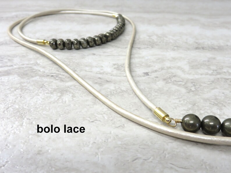 Wrap Necklace-Pearl Ivory White Leather Choker Beaded with Silver Pyrite /& Long Wrap Around Double Wrap ChokerBackYLariat Necklace 4229