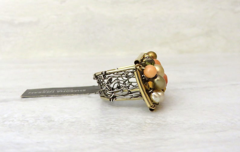 Gold /& Orange Ring Wire wrapped Ring in Orange Semi Precious stones Coral Hip Rectangular Horizontal Ring Wired in Gold Fill Size 7
