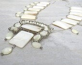 Large Mother of Pearl Necklace - Long White Mother of Pearl Squash Blossom Statement Necklace Native American Inspired with Sterling Silver