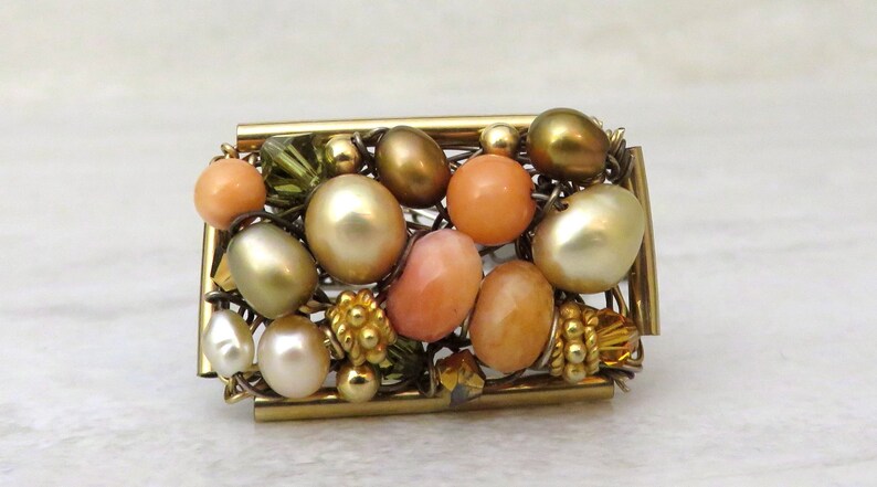 Gold /& Orange Ring Wire wrapped Ring in Orange Semi Precious stones Coral Hip Rectangular Horizontal Ring Wired in Gold Fill Size 7