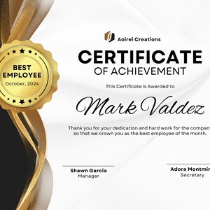 Certificate of Achievement Template Editable Training Certificate