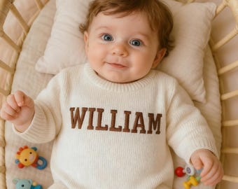 Personalisierter Babystrampler mit Namen, individuell gestickter Säuglingsbodysuit Neugeborenes nach Hause kommen Outfit, Babypartygeschenk, erster Geburtstags-Andenken