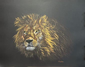 Handmade pastel lion. Unique work