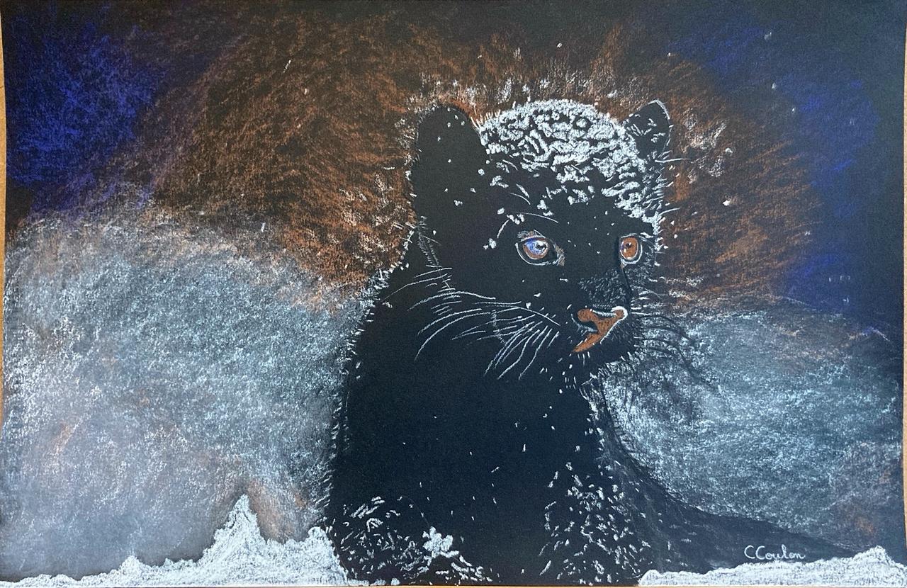 Panther in the snow, handmade, unique work