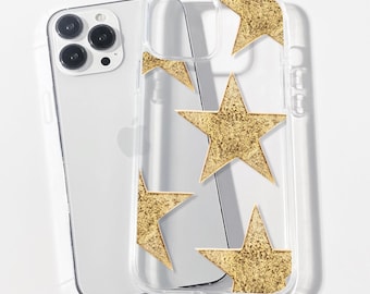 Gold Glitter Star Clear Phone Case: Trendy iPhone & Galaxy Cover