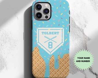 Custom Baseball Lifestyle Inspired Phone Case, Melting Ice Cream Cone  Phone Case, Pink Blue Mint and Creamsicle Styles, Baseball Gift