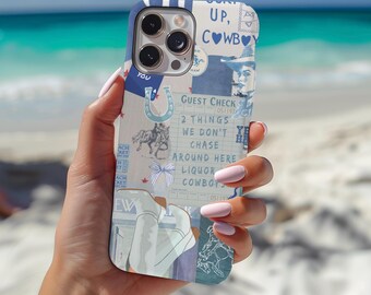 Funda para teléfono vaquera costera, collage de rodeo del oeste azul