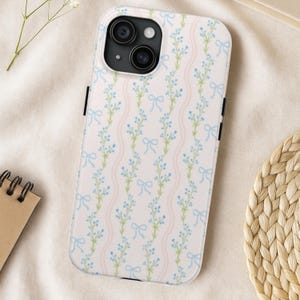 Blush & Bloom Phone Case, Cottagecore Wildflowers with Blue Bows