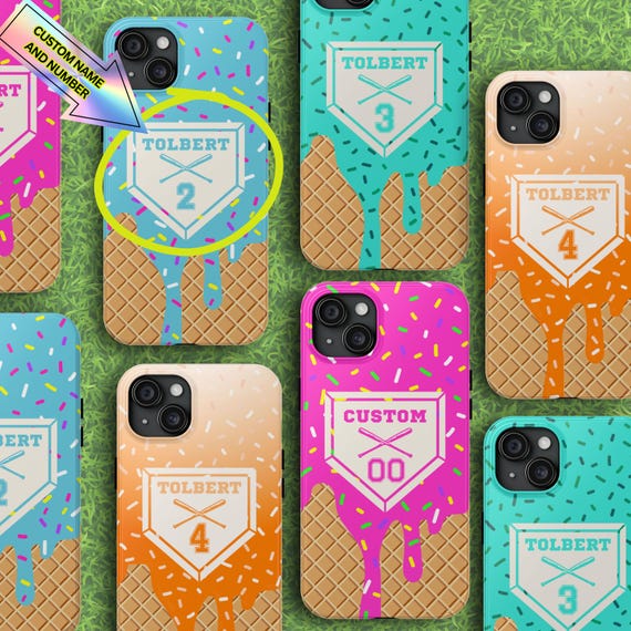 Custom Baseball Lifestyle Inspired Phone Case, Melting Ice Cream Cone  Phone Case, Pink Blue Mint and Creamsicle Styles, Baseball Gift