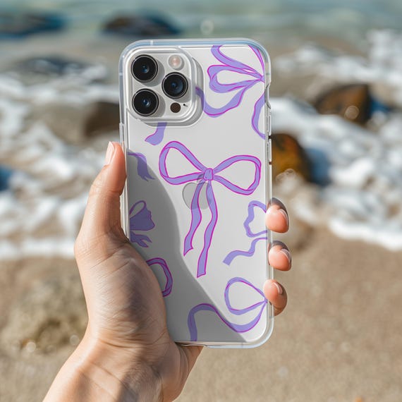 Pink Lavender Bow Clear Phone Case: Shockproof iPhone Samsung Pink Lavender Bow Clear Phone Case: Shockproof iPhone Samsung