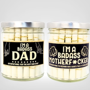 Set di barattoli di affermazione Badass Dad e Badass Motherfucker, barattoli motivazionali quotidiani per uomini, regalo di incoraggiamento non filtrato per papà, regalo per uomo