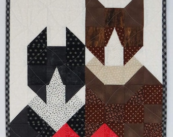 Patchwork Cats with Heart, Quilted Wall Hanging or Table Topper