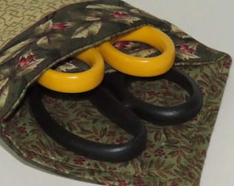 Porte-ciseaux, étui de transport à double poche, bordure florale verte