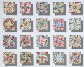 Lap Quilt, 4-Patch Posies, One Block Wonder, Stack and Whack, Floral with Grey Shadowbox