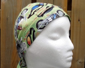 Bikers Skull Cap, Bandana, Do Rag, Close fitting Scrub Cap, Green, Biker Girl