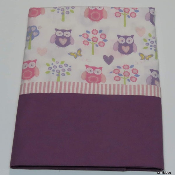 Pillowcase Single, Pink and Purple Owls, Girlish, Shabby Chic, Upcycled Sheets